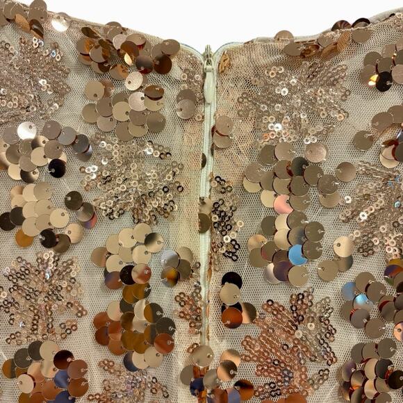 NWT Champagne, Rose Gold Sequin V-Neck Long Sleeve Mini Dress, Size 12 - Picture 7 of 10